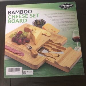 Bamboo Charcuterie Cheese Board Set, Stainless Steel Knives Dynamic Gear NEW